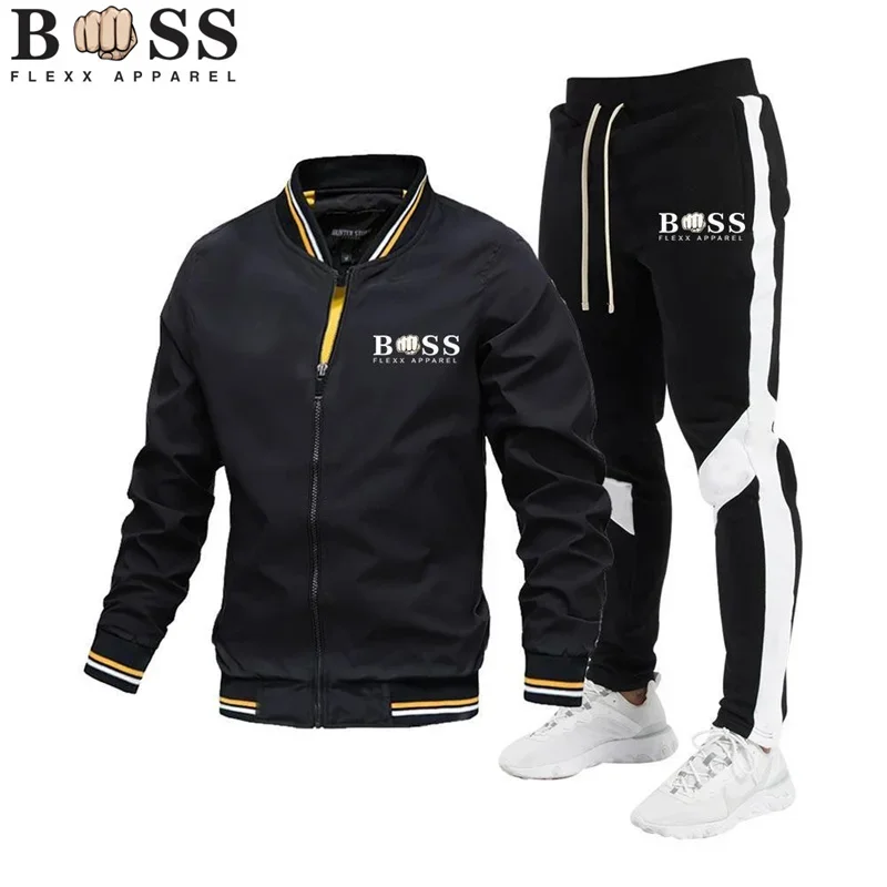 BSS FLEX APPAREL High Quality Casual Jacket Set New Spring and Autumn Men\'s Spliced Pants Baseball Stand Neck Windproof Jacket