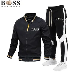 BSS FLEX APPAREL High Quality Casual Jacket Set New Spring and Autumn Men's Spliced Pants Baseball Stand Neck Windproof Jacket