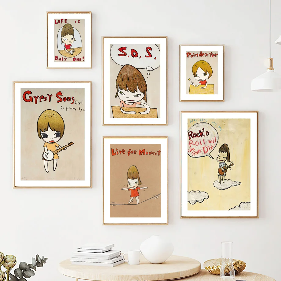 Yoshitomo Nara Guitar Girl Vintage Doll Wall Art Canvas Painting Nordic Posters And Prints Wall Pictures For Living Room Decor