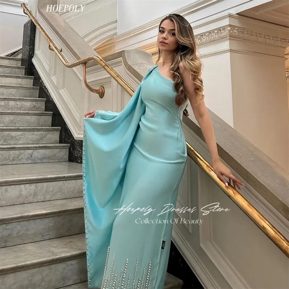 

Hoepoly One Shoulder Neckline Prom Dress Long Sleeves With Ankle Length Evening Summer Elegant Party Dress For Women 2023