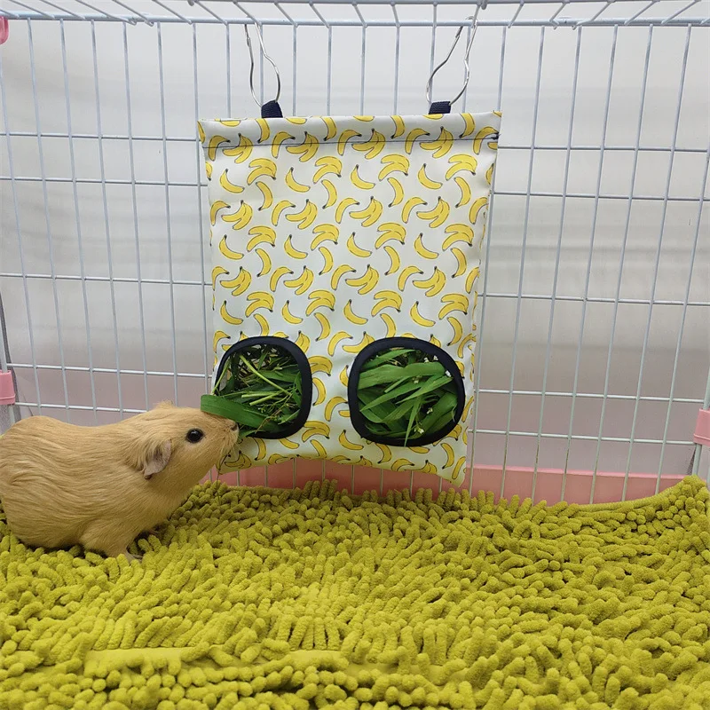 Hay Bag Hanging Pouch Feeder Holder Feeding Dispenser Container for Rabbit Guinea Pig Small Animals Pet Bunny Cage Accessories