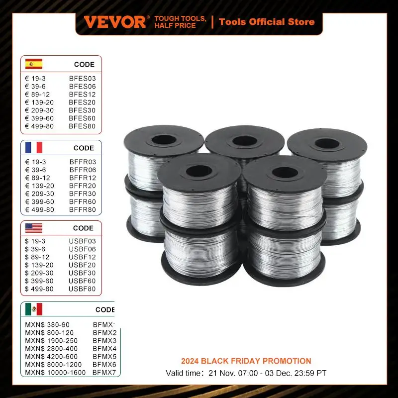 VEVOR Bobina di Filo di Acciaio, Filo in Acciaio, Diametro 0.8mm Lunghezza 110 m, 10 Bobine con Filo per Tondo Acciaio a Basso Tenore di Carbonio per La Rete Metallica Tessuta, L'Artigianato e Altri