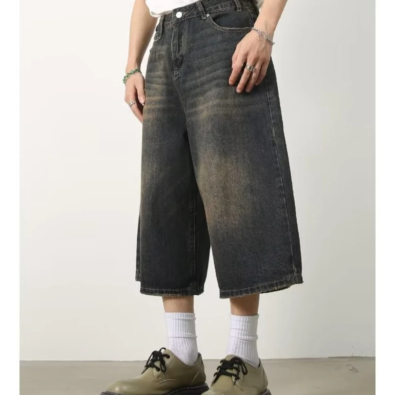 Deeptown Vintage Loose Jorts Jeans Y2k Streetwear Oversize Shorts Denim Pants Korean Fashion Baggy Grunge Trouser Summer Neutral