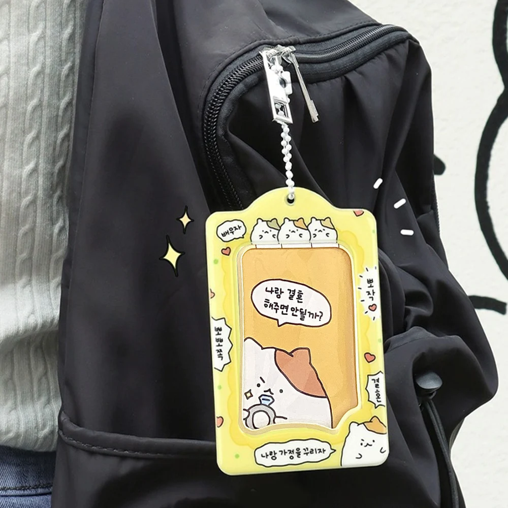 Cute Cartoon Printed Card Holder 3 Inch Photocard Holder Portable Mini Photo Album Pocket Photo Card Cover Key Chain Trendy