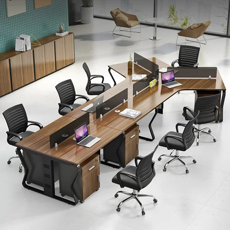 Desk office 3/6 people shaped station staff desk simple modern staff desk card office desks