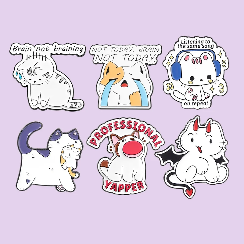 

16 Styles Funny Cat Enamel Pins Set Ins Cartoon Kitten Brooches Meme Quote Lapel Badges Jewelry Accessories Gifts For Friends