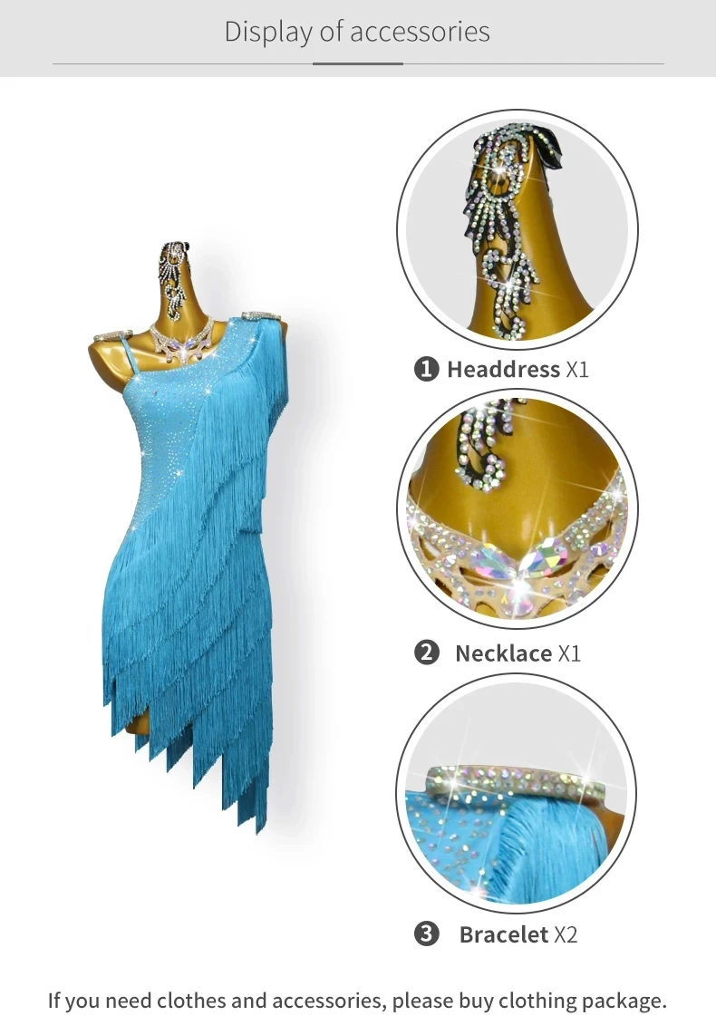 Damen-Tanzkostüm, Lateinamerikanisches Kleid, Performance-Wettbewerbskostüm, Ballsaalkleid, Elegante, Sexy Kleidung, Fransenbesetztes Sport-Tanzkostüm – Detail 4