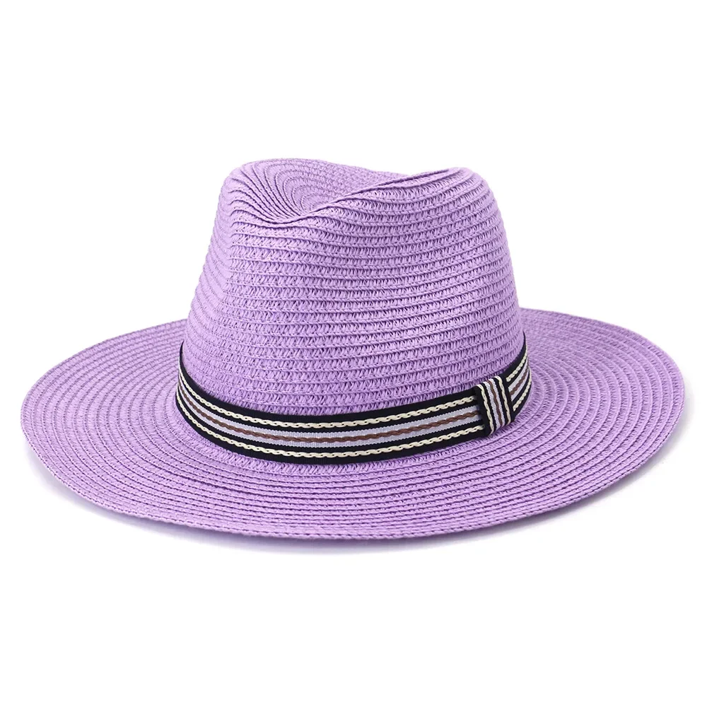 

Purple Panama Hat British Summer Sun Hats for Women Man Beach Straw Hat for Men UV Protection Cap Chapeau Femme Sombrero Yellow