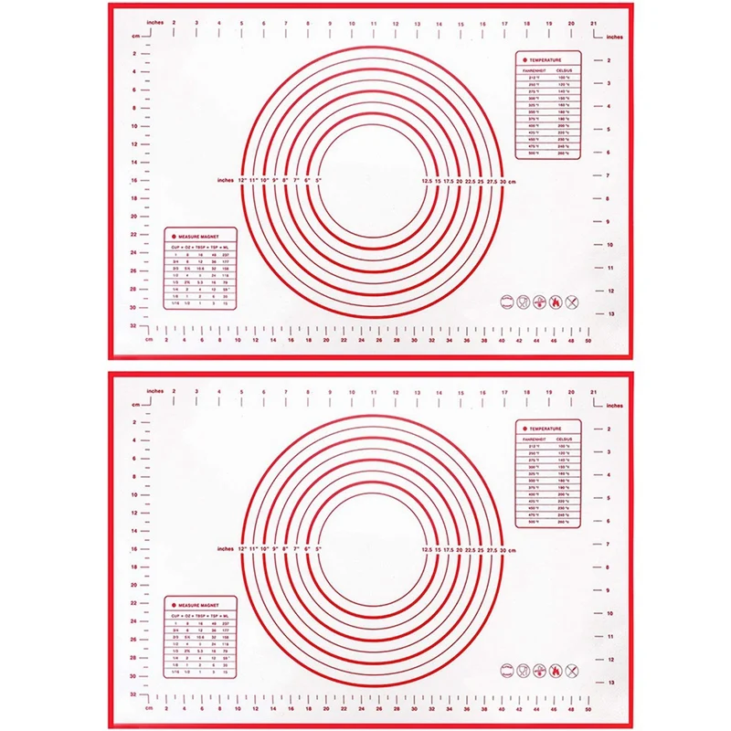 

2 Pack Silicone Baking Mat With Measurements Perfect For Pizza, Cake, Bread Making