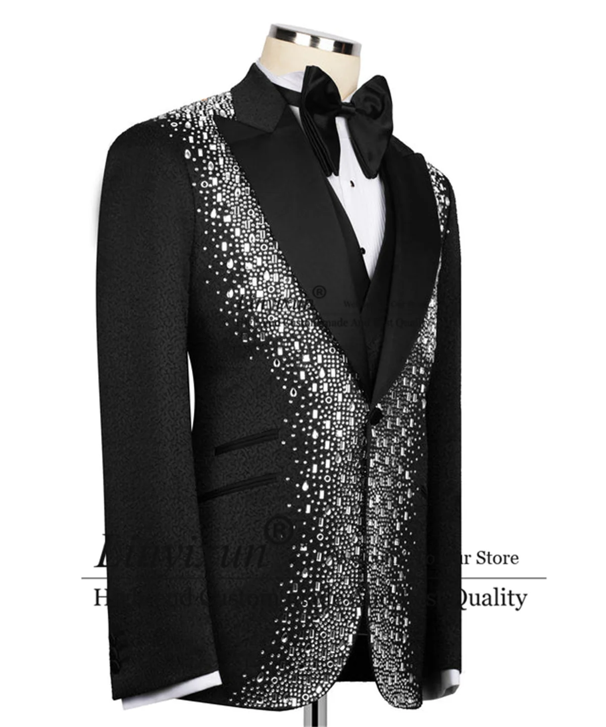 Sparkly Stone Embroidery Men Suit Fashion Floars Groom Wedding Tuxedos Customized Costume Homme 3 Pieces Sets Slim Prom Blazers