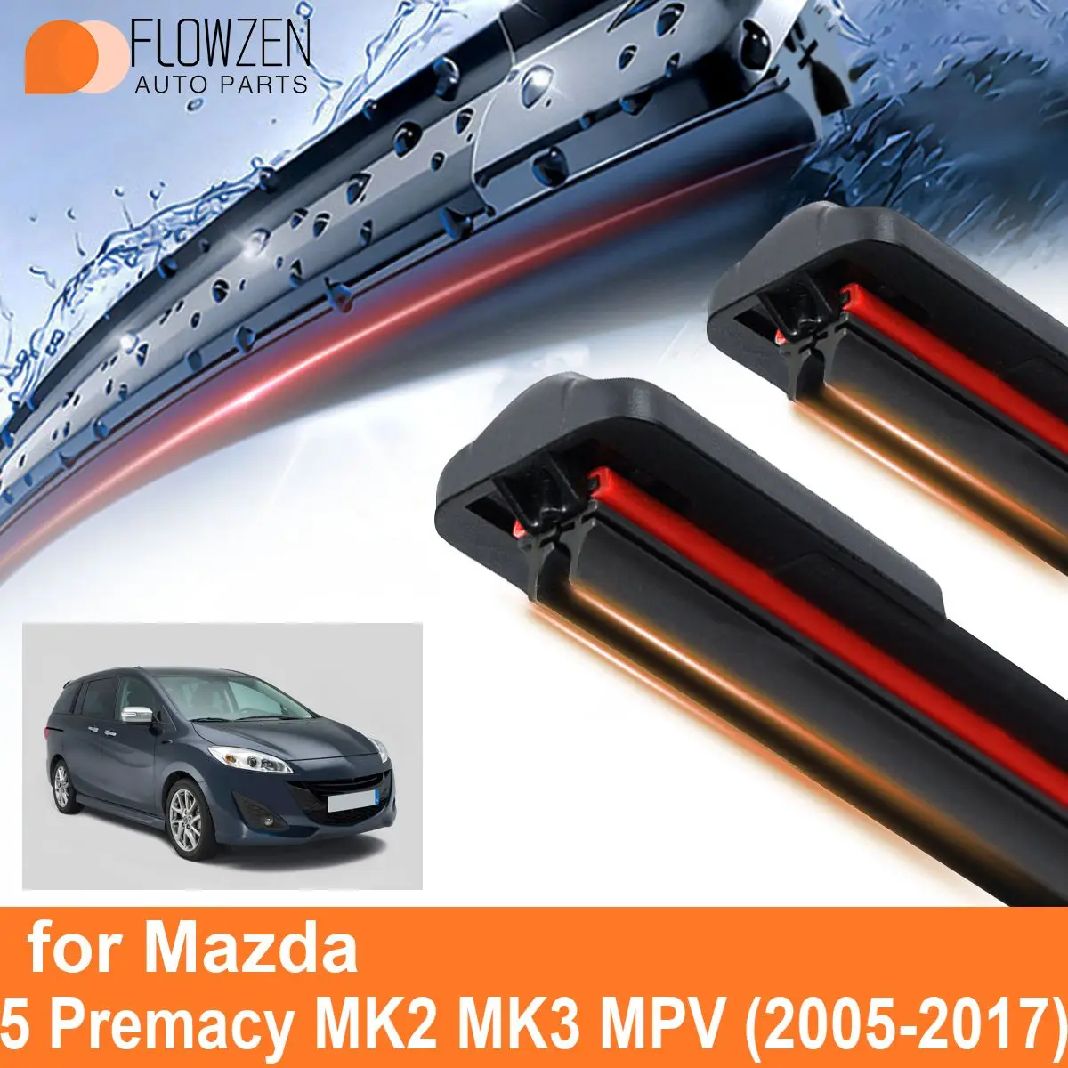 Car Windshield Wiper Blades for Mazda 5 Premacy MK2 MK3 MPV Double Rubber Frameless Bracketless WipersSoft Accessories