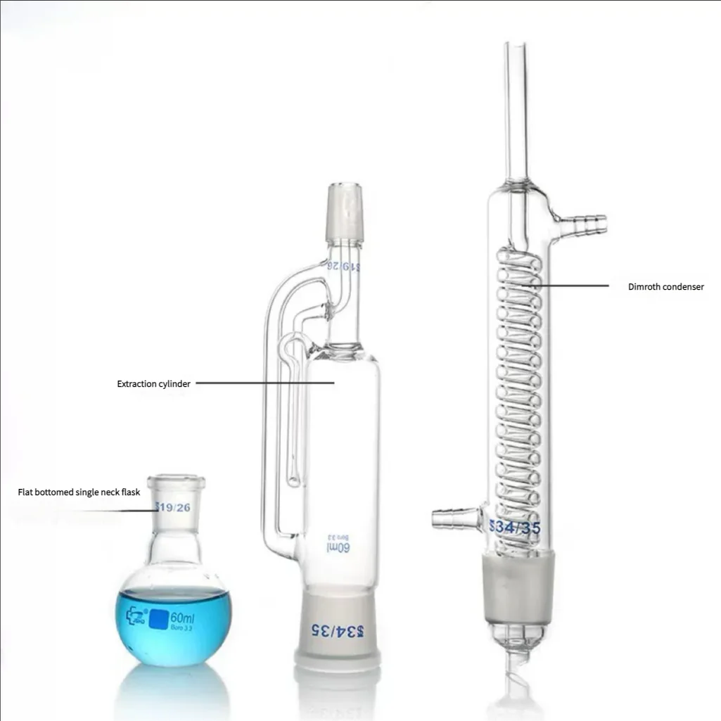 60/150ml/250ml/500ml Lab Glass Soxhlet Extractor condenser and extractor body with coiled/bulbed,Lab Glassware Kit