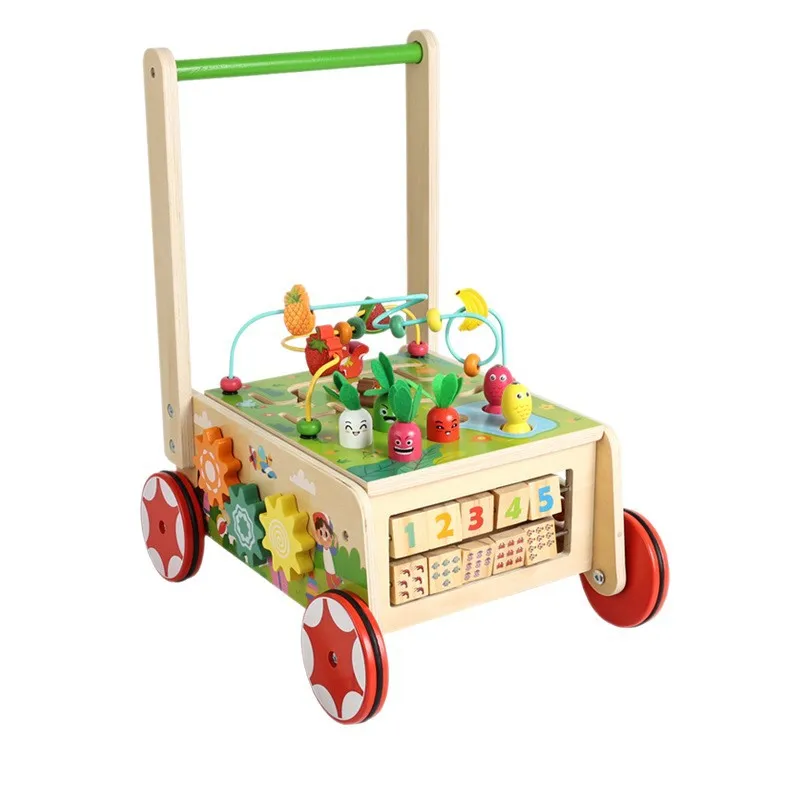 Wooden Baby Walker Cart Early Learning Puzzle Ride-On Toy