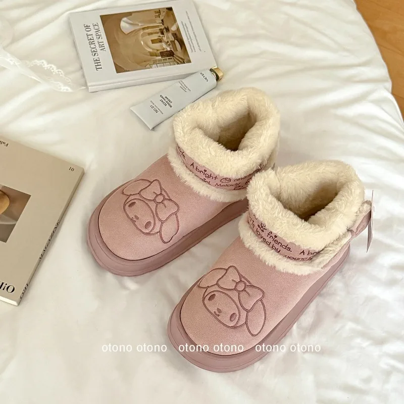 سانريو مرحبا كيتي بلدي ميلودي أنيمي Kawaii أحذية ناعمة Kuromi لطيف الكرتون الصوف حذاء الثلج عالي الرقبة دافئ هدايا عيد ميلاد للفتيات