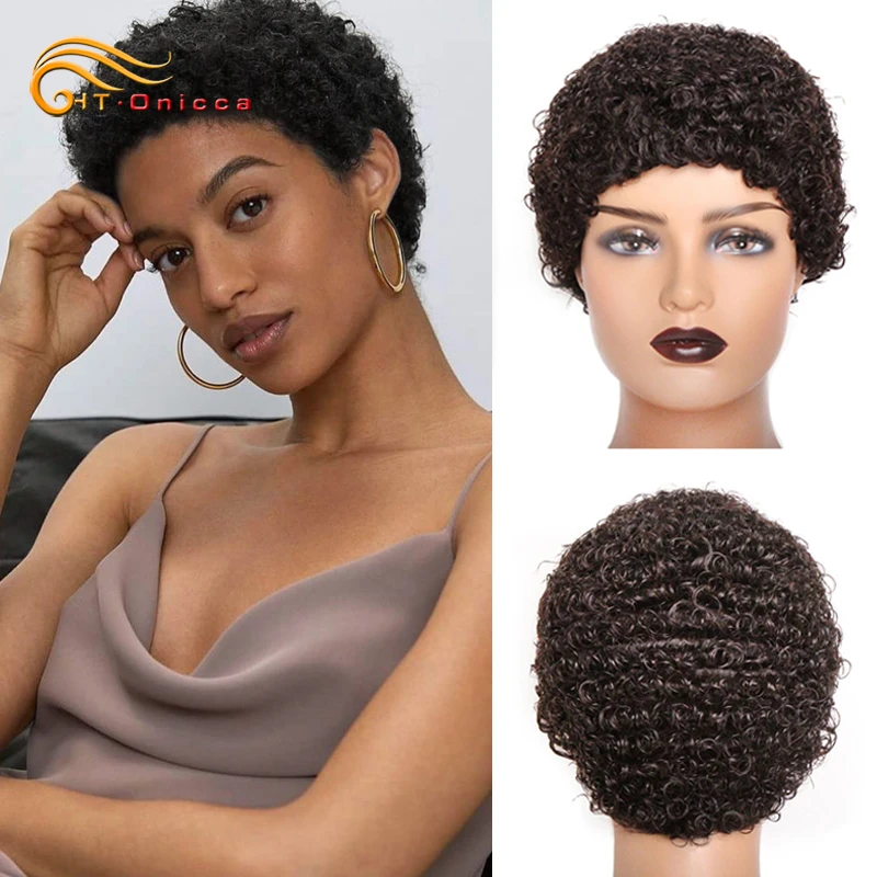 Perruques courtes de cheveux humains coupe Pixie brésilienne bouclés perruques de cheveux humains pour les femmes naturel noir court crépus bouclés perruques pour un usage quotidien