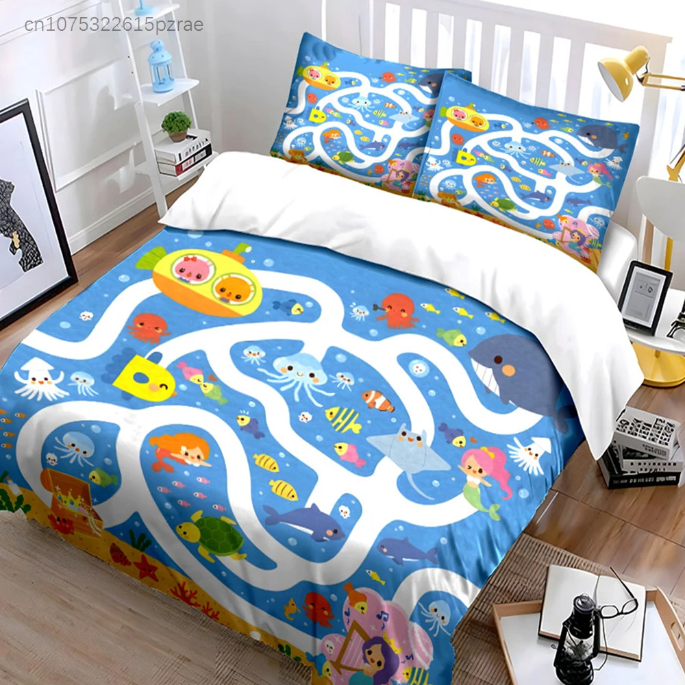 "Underwater Cartoon Kids Playset" Multiple Sizes kid's And adults' Bedroom Exquisite 3PC Bedding set, Gift