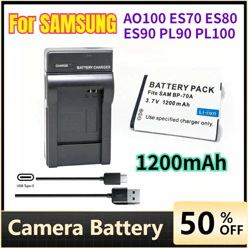 

1200mAh BP-70A Camera Battery for SAMSUNG AQ100 ES70 ES80 ES90 PL90 PL100 PL101 PL120 PL170 PL200 PL201 SL50 SL600 SL605 SL630