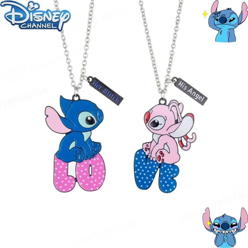 

2024 Disney Stitch New LOVE Necklace Kawaii Lilo & Stitch Angie Couple Friends Spliced Alloy Enamel Necklace Halloween Gifts