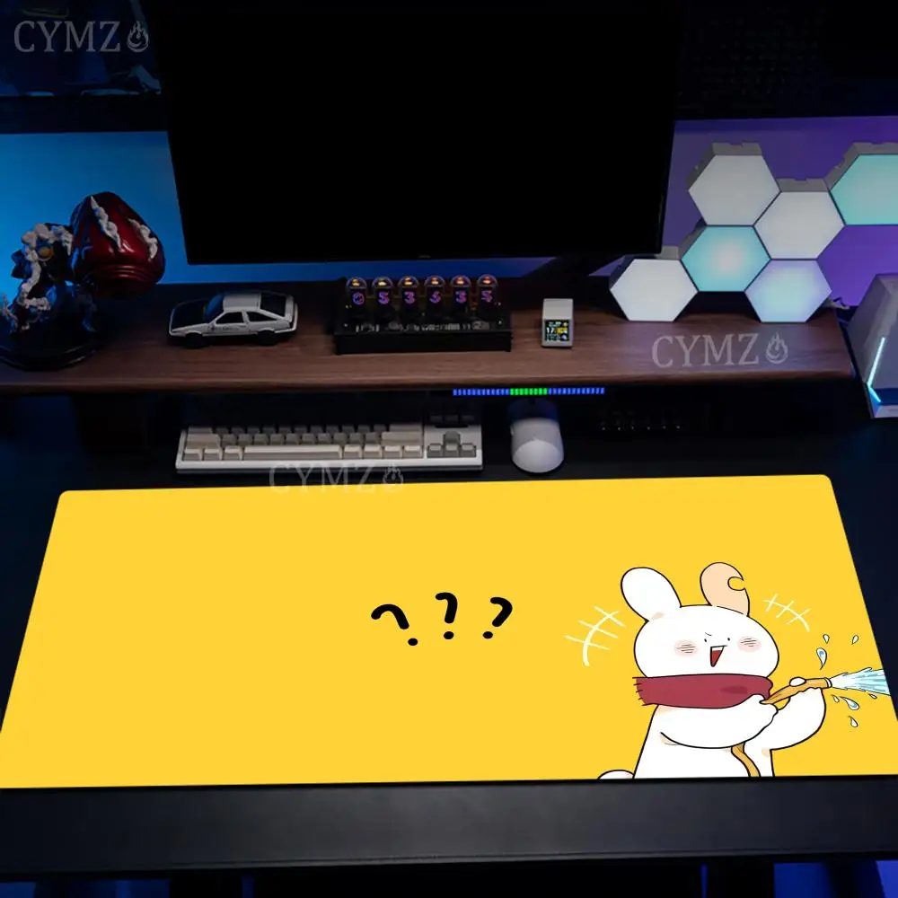 

Playful rabbit illustration Mouse Pad Desk Mat with Stitched Edge Rubber anti-slip Durable pc accessories Gaming mats maus pad