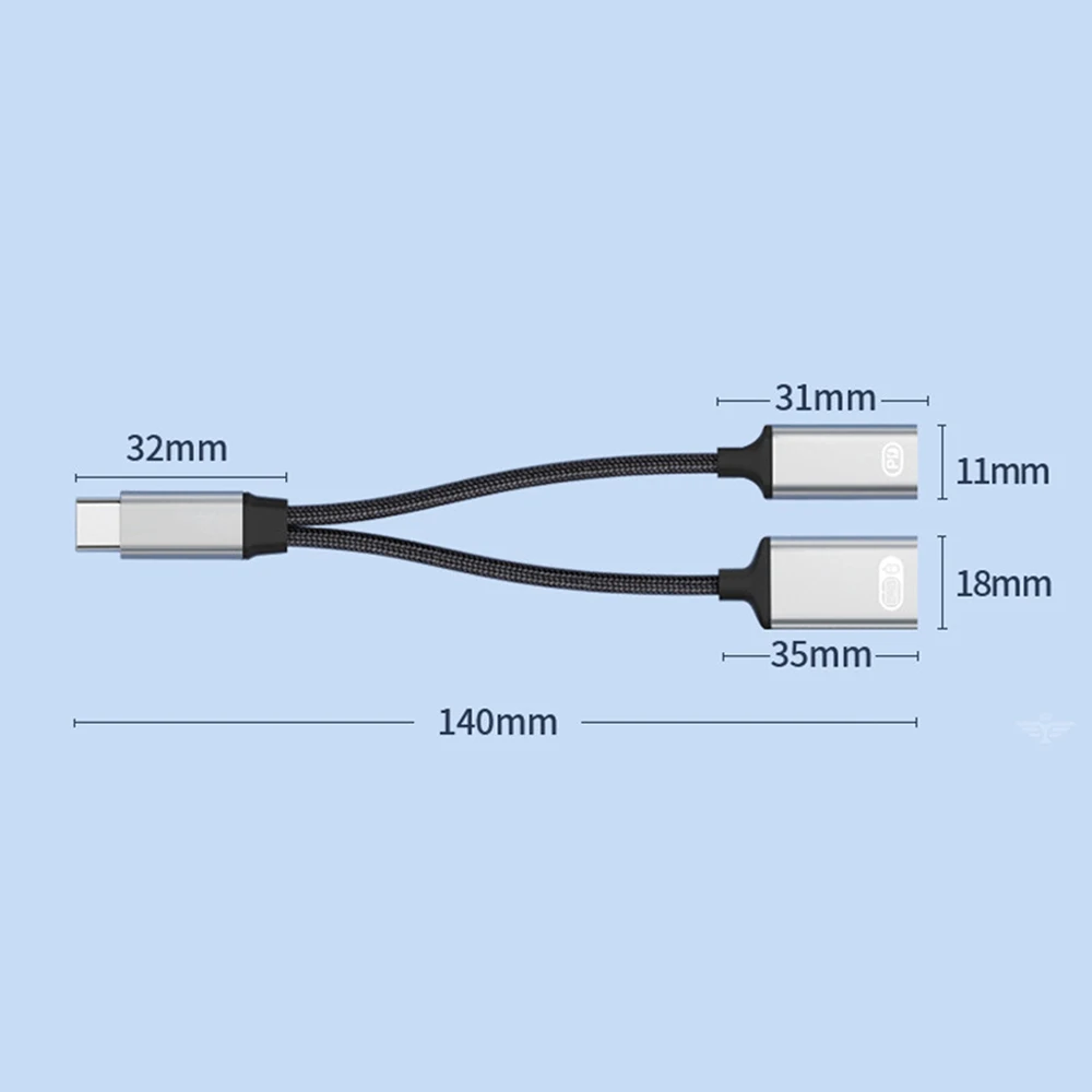 2 w 1 Adapter kabla USB C OTG typu C męski na USB-C żeński 30W PD Szybkie ładowanie z adapterem rozgałęźnika USB do laptopa i telefonu