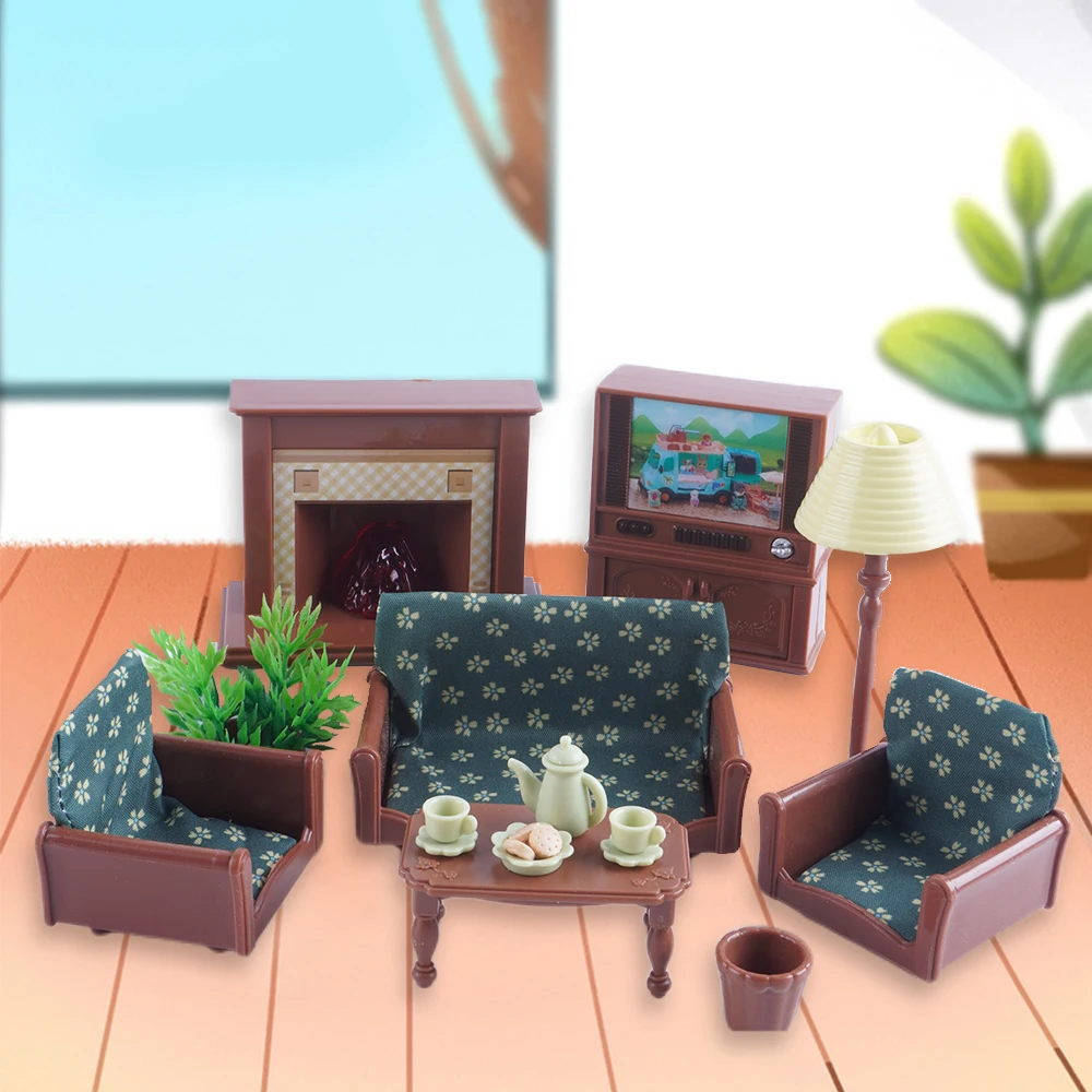 SENGTONGLE-E03 Set da soggiorno Casa delle bambole Mobili in miniatura Divano TV Giochi di imitazione Accessori per la casa delle bambole per i regali della ragazza del ragazzo