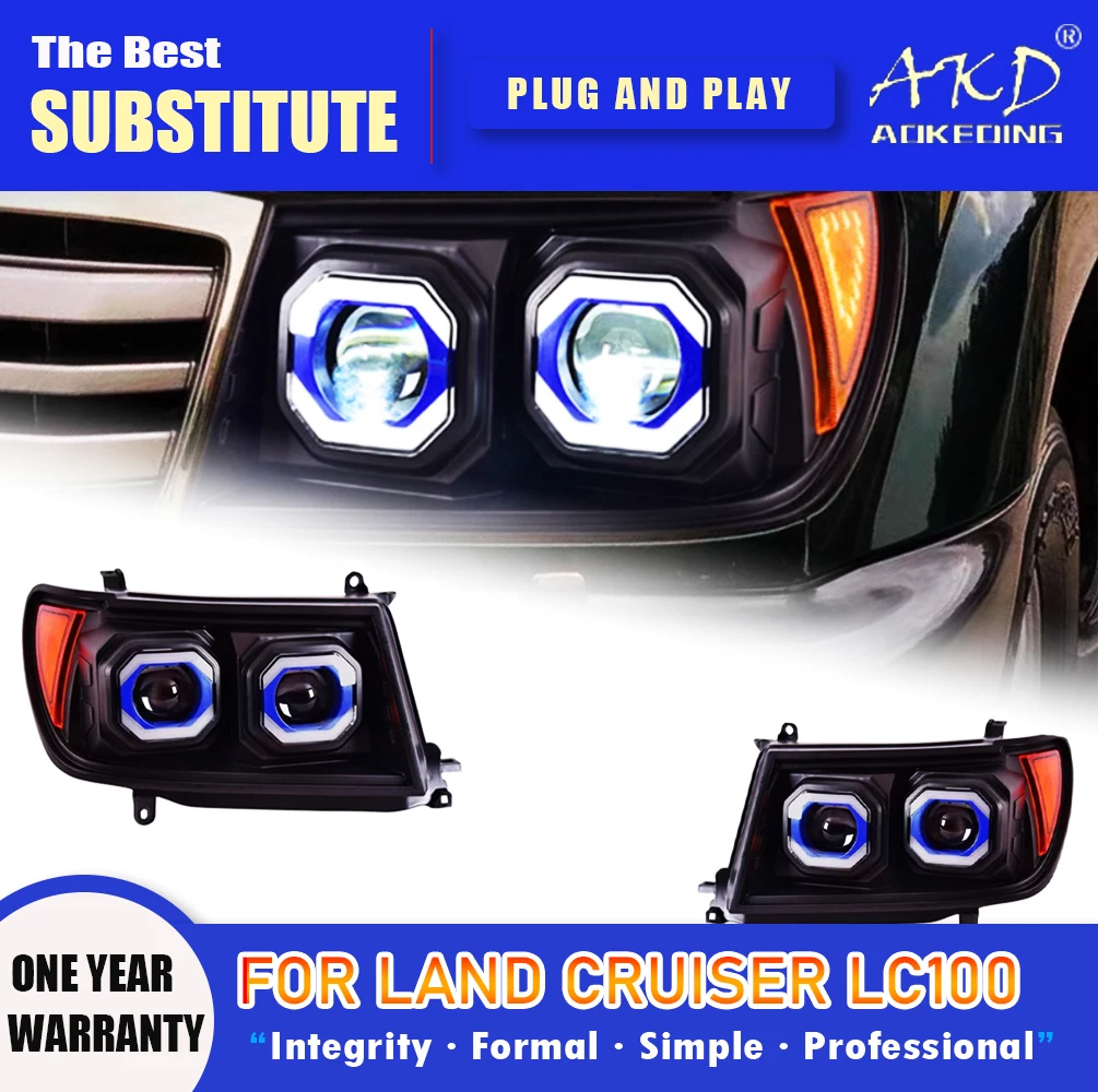 

AKD Head Lamp for TOYOTA Land Cruiser LED Headlight 1999-2007 Headlights LC100 DRL Turn Signal High Beam Angel Eye Projector