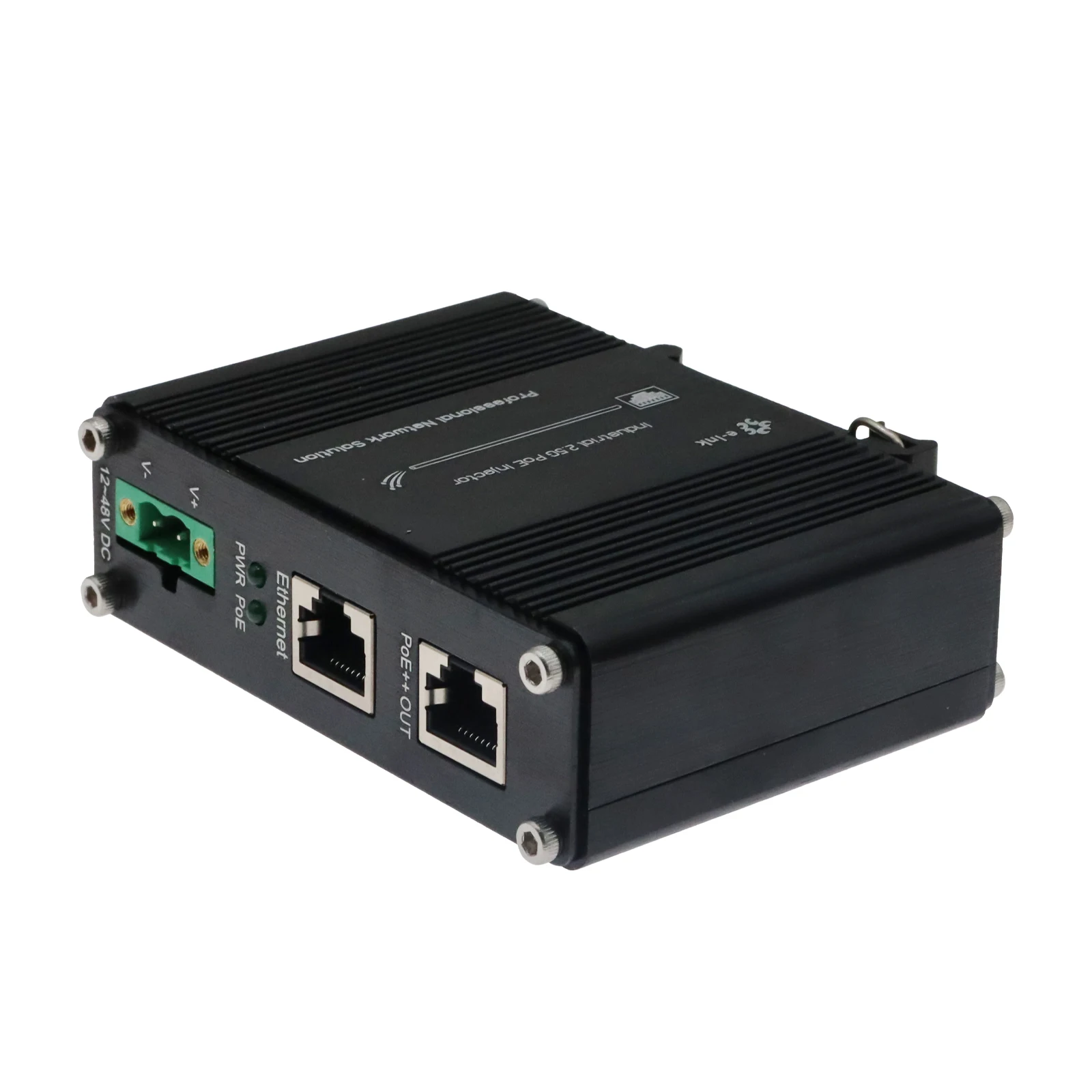 Industrial 2.5G 60W PoE Injector 12~48VDC Power Input  Support 10/100/1000/2.5G Base-TX LED Indicators for PoE Diagnostics
