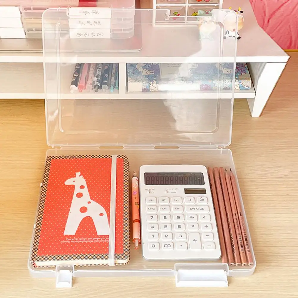 A4 File Storage Box Easy Identification Transparent File Storage Organizer with Double Buckle for Home School Office