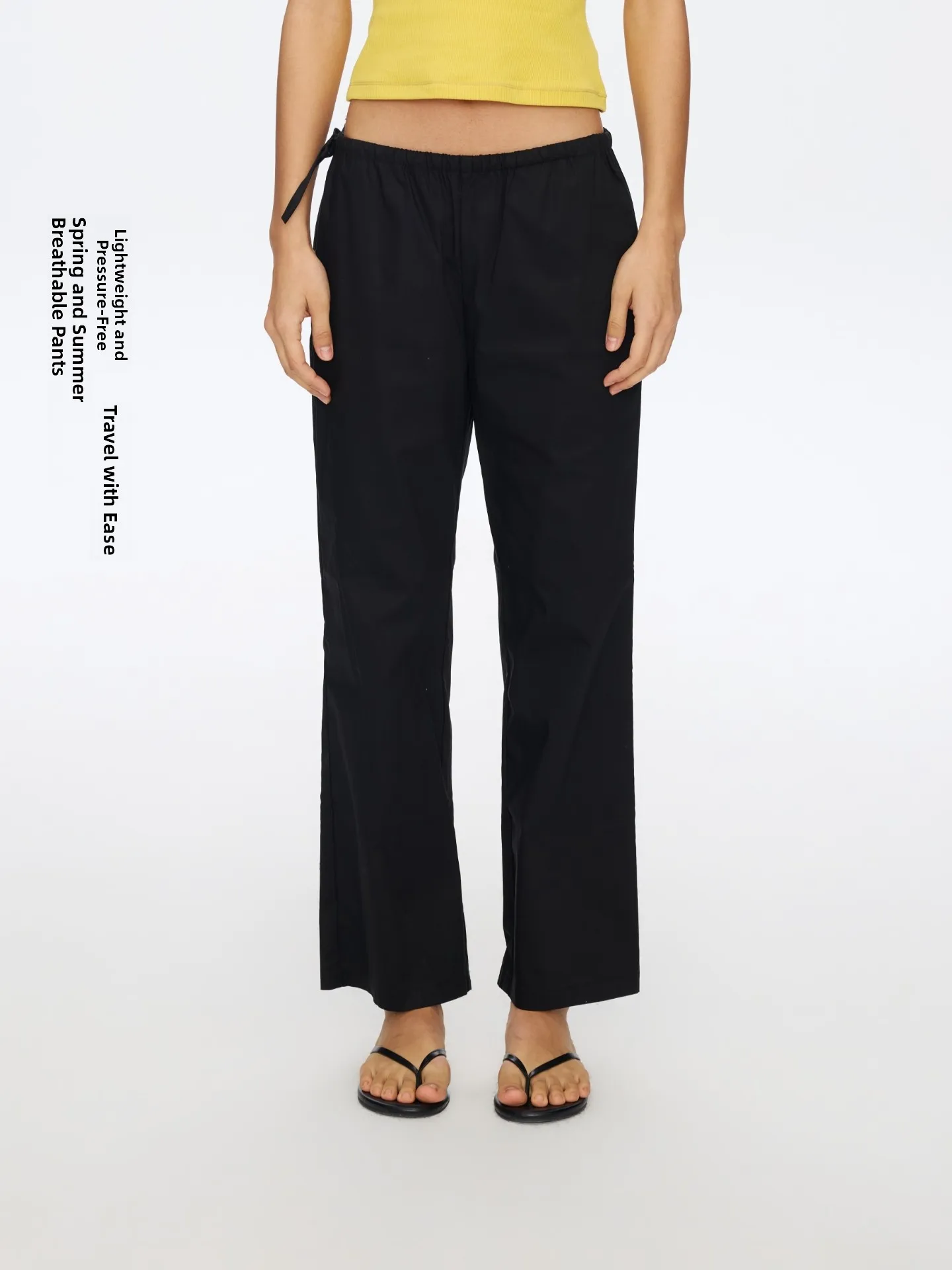 

Oneup Simple Elastic Waist Belted Nine-Piece Pants Women Summer Cloud Sensation Lightweight Casual Loose Straight Leg Pants
