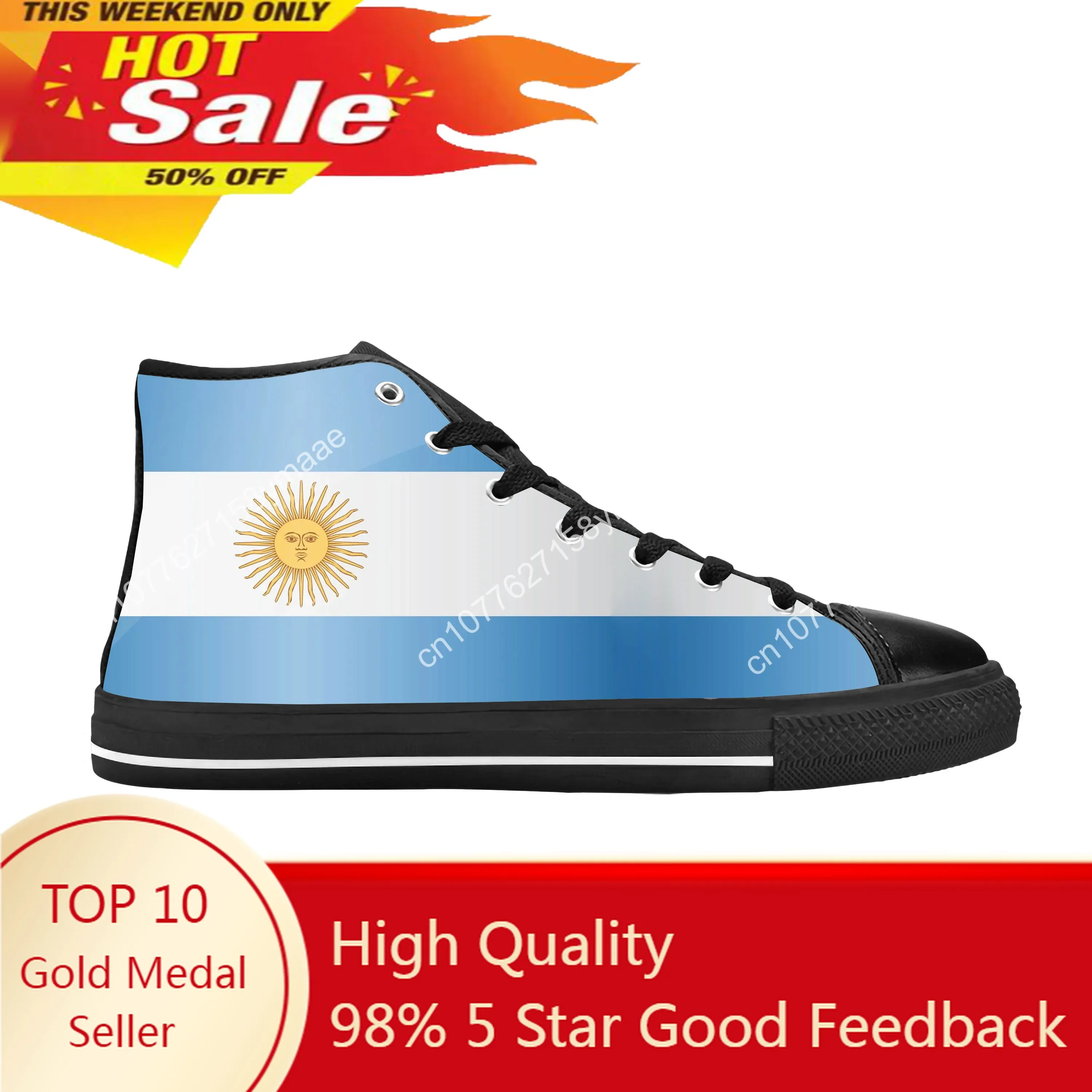 

Argentina Flag Argentinian Patriotic Pride Funny Casual Cloth Shoes High Top Comfortable Breathable 3D Print Men Women Sneakers