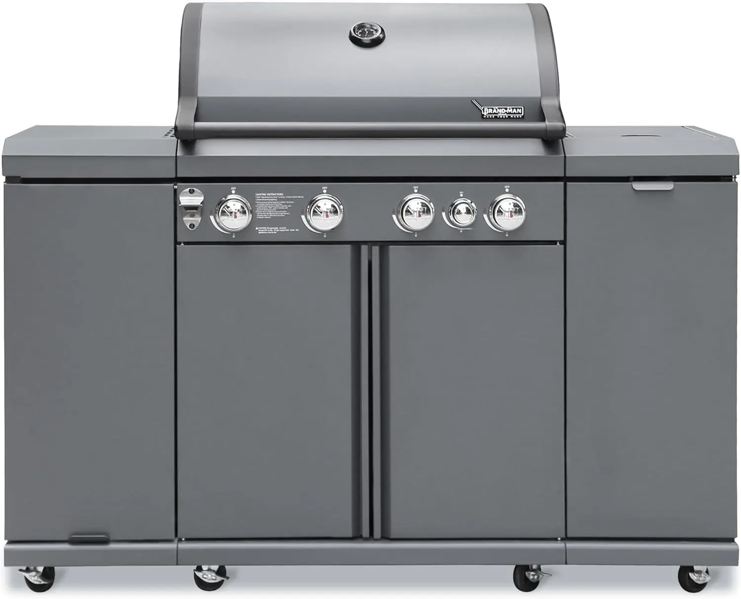 Outdoor Kitchen Island Grill & Storage Cabinets, 52000 BTU Patio Garden Cooking Propane Gas BBQ Grill with Side Burner, Gray