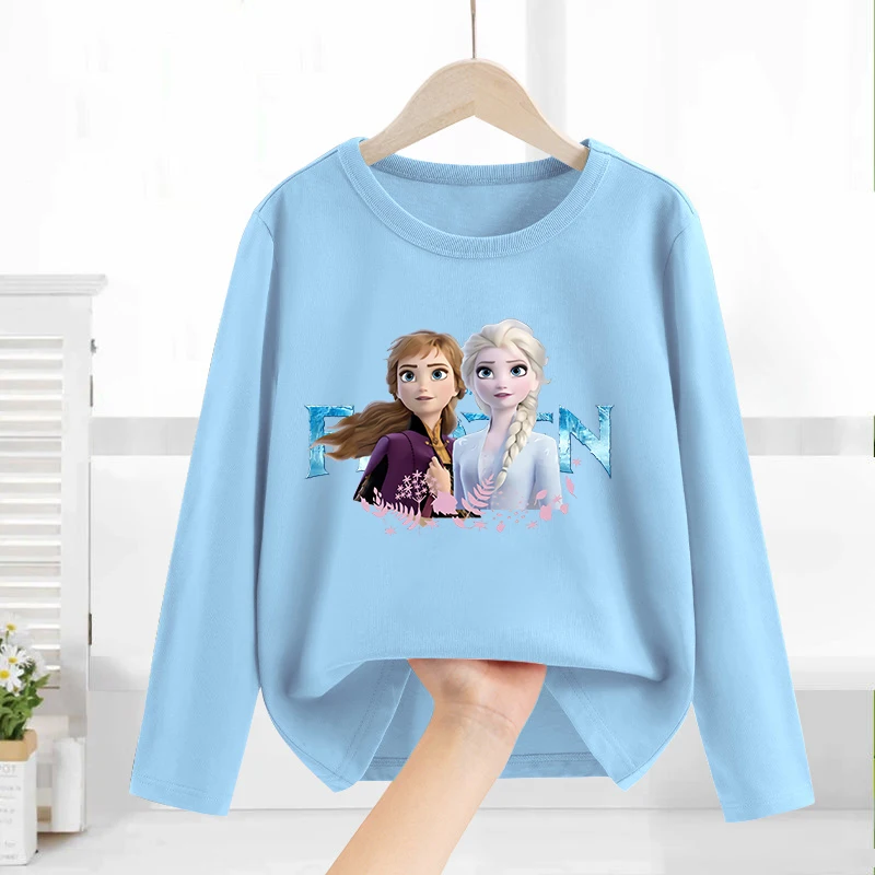 Disney Frozen Elsa Baby Children Long T-shirt Girl Boy Long-sleeved Tops Clothing Kids Bottoming Shirt Cartoon Crewneck Blouse