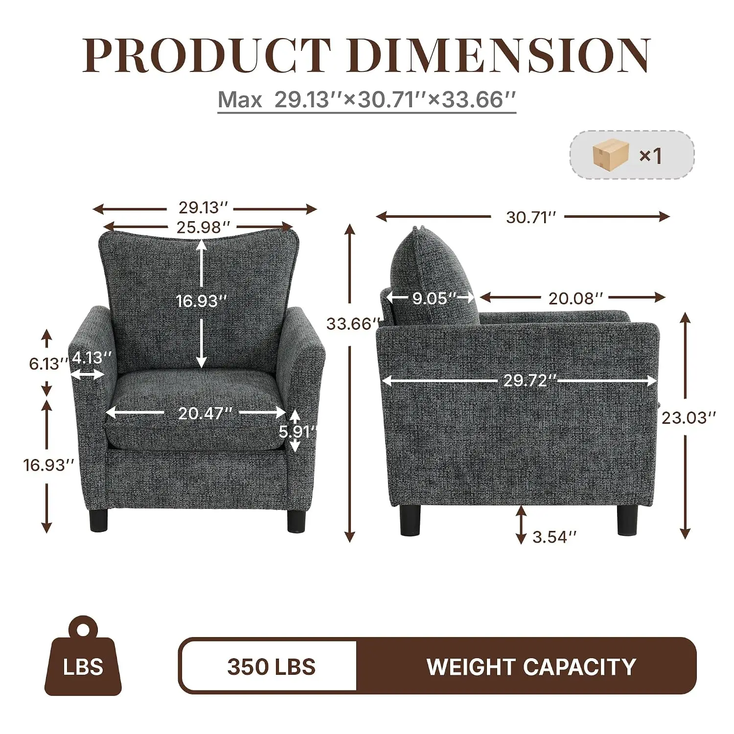 Mid Century Modern Accent Chair, Soft Chenille Upholstered Armchair, Comfy Reading Side Chair for Living Room, Customized