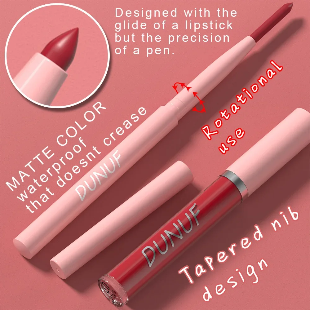 DUNUF 2 IN 1 Lipstick Lipliner Pen Set Matte Nude Lip Liner Pencil Waterproof Long Lasting Lipstick Pen Contour Makeup For Women