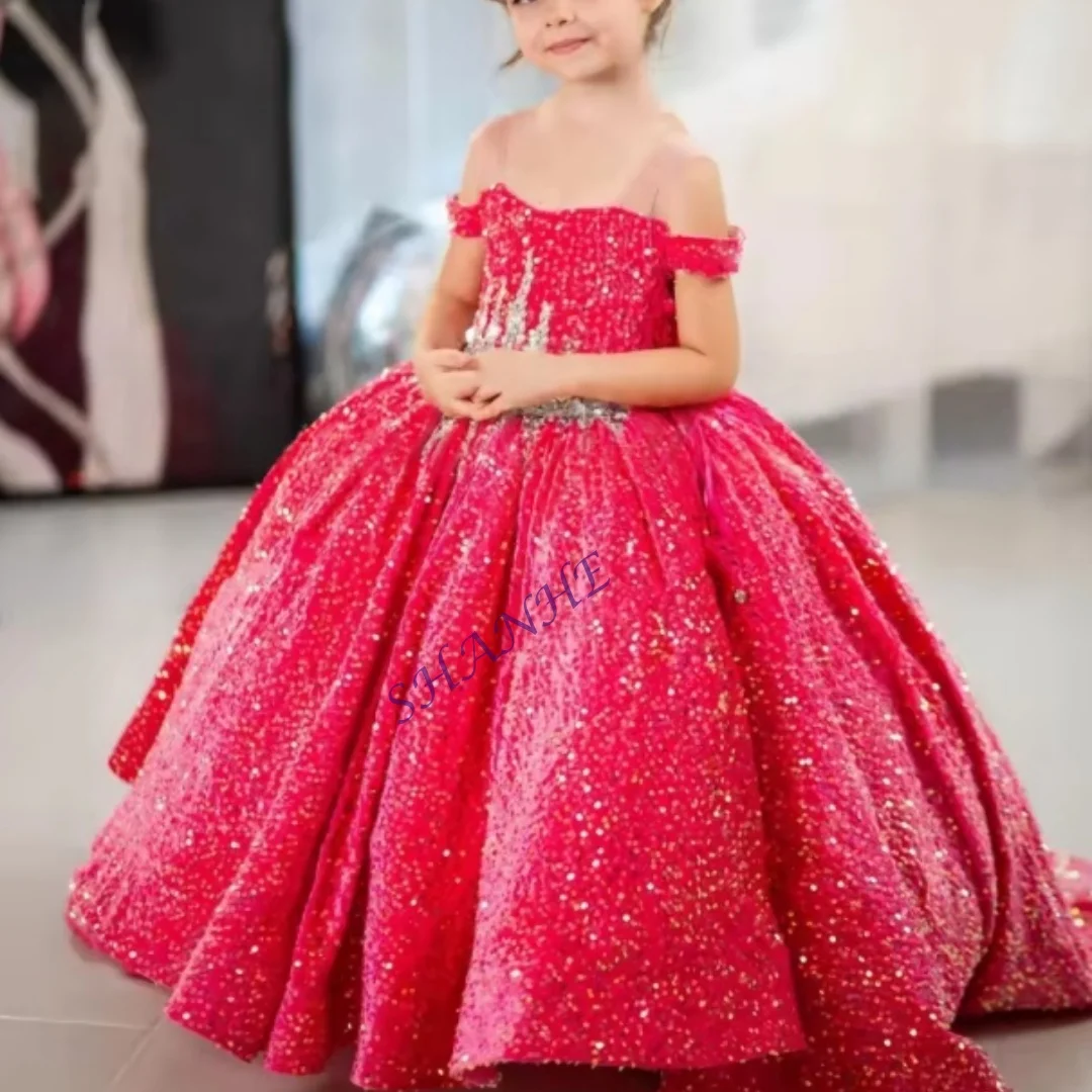 فستان بناتي على شكل زهرة زرقاء ملكية لحفلات الزفاف مع فيونكة ذهبية مزينة بفساتين حفلات أعياد ميلاد الأطفال فستان أنيق للأطفال مخصص #2