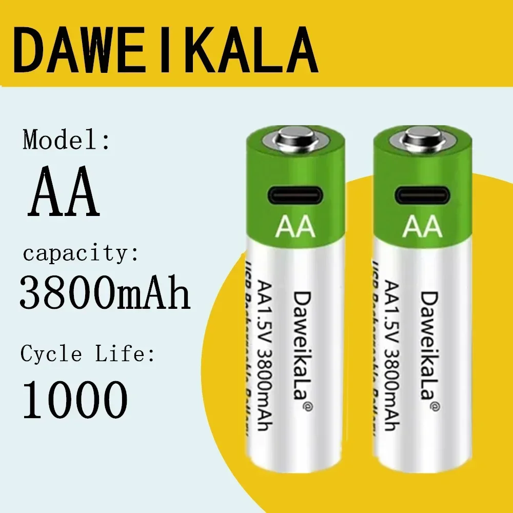 Fast charging 1.5 V rechargeable battery AA1.5V 3800 MAH lithium battery replacement LED flashlight, camera, keyboard and mouse