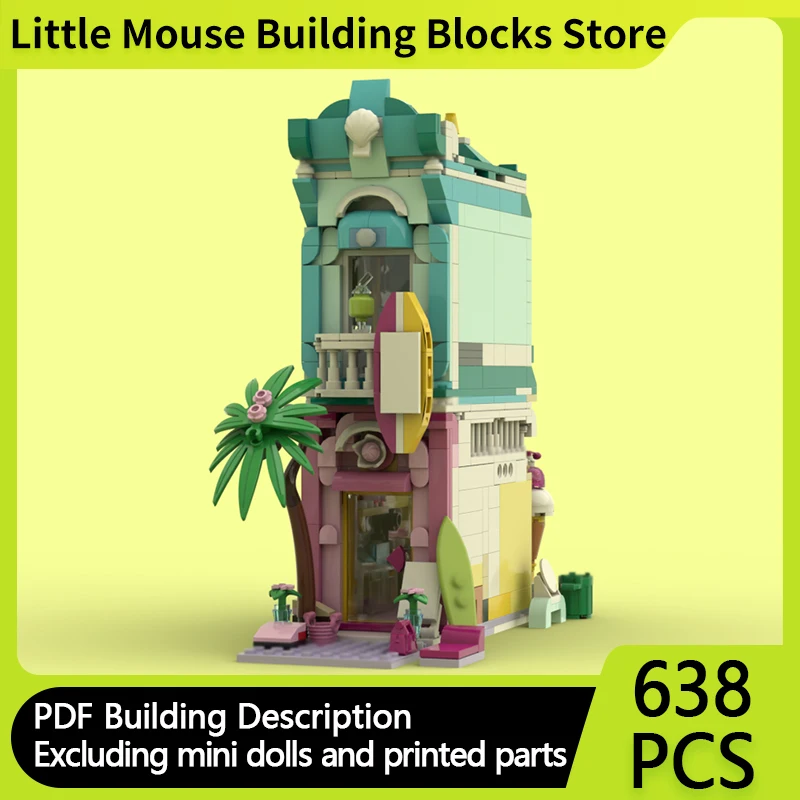 

City Street View Model MOC Building Bricks Surfing Equipment Store Modular Technology Gifts Holiday Assemble Children Toys Suit