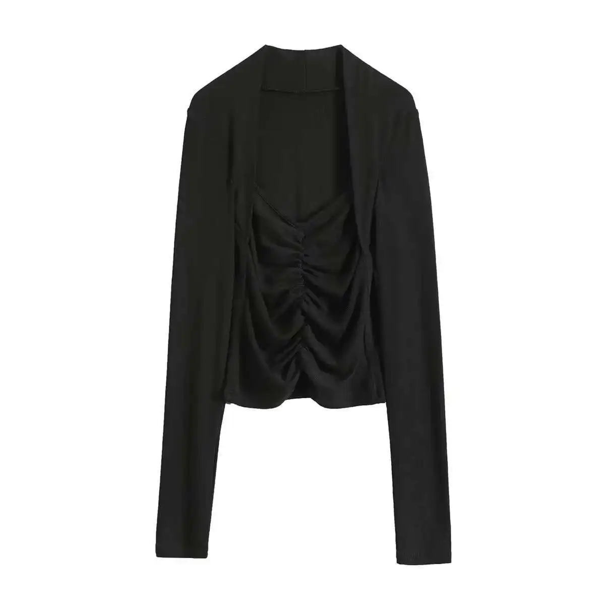 2024 Autunno Nuovo Ragazza Piccante Nicchia Design Senso Scollo A V Falso in Due Pezzi Manica Lunga Cinching Vita Solido Sottile Maglia Pullover NLB0