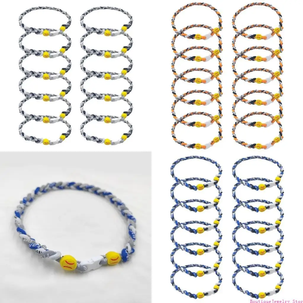 E1PE 12 Pack Baseball Necklace 18inch, Baseball Drip Stuff Gifts, Sports Three Braid Rope windstorm aluminum Necklaces, Baseball