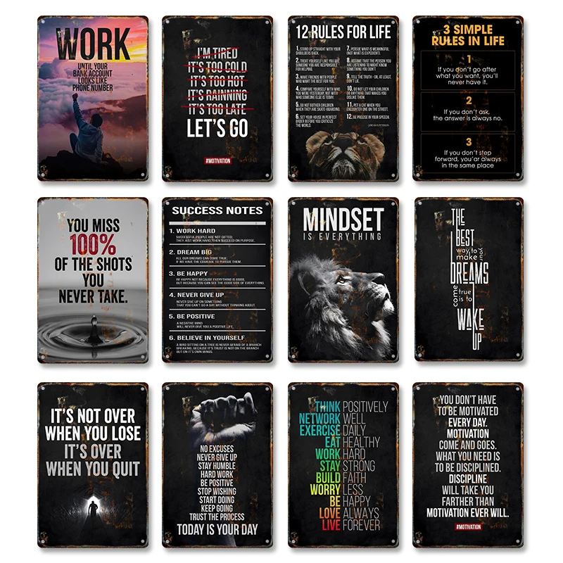 Motiverende citaten succes poster leeuw mindset is alles metalen schilderij print tin teken plaque plaat kantoor thuis muur decor