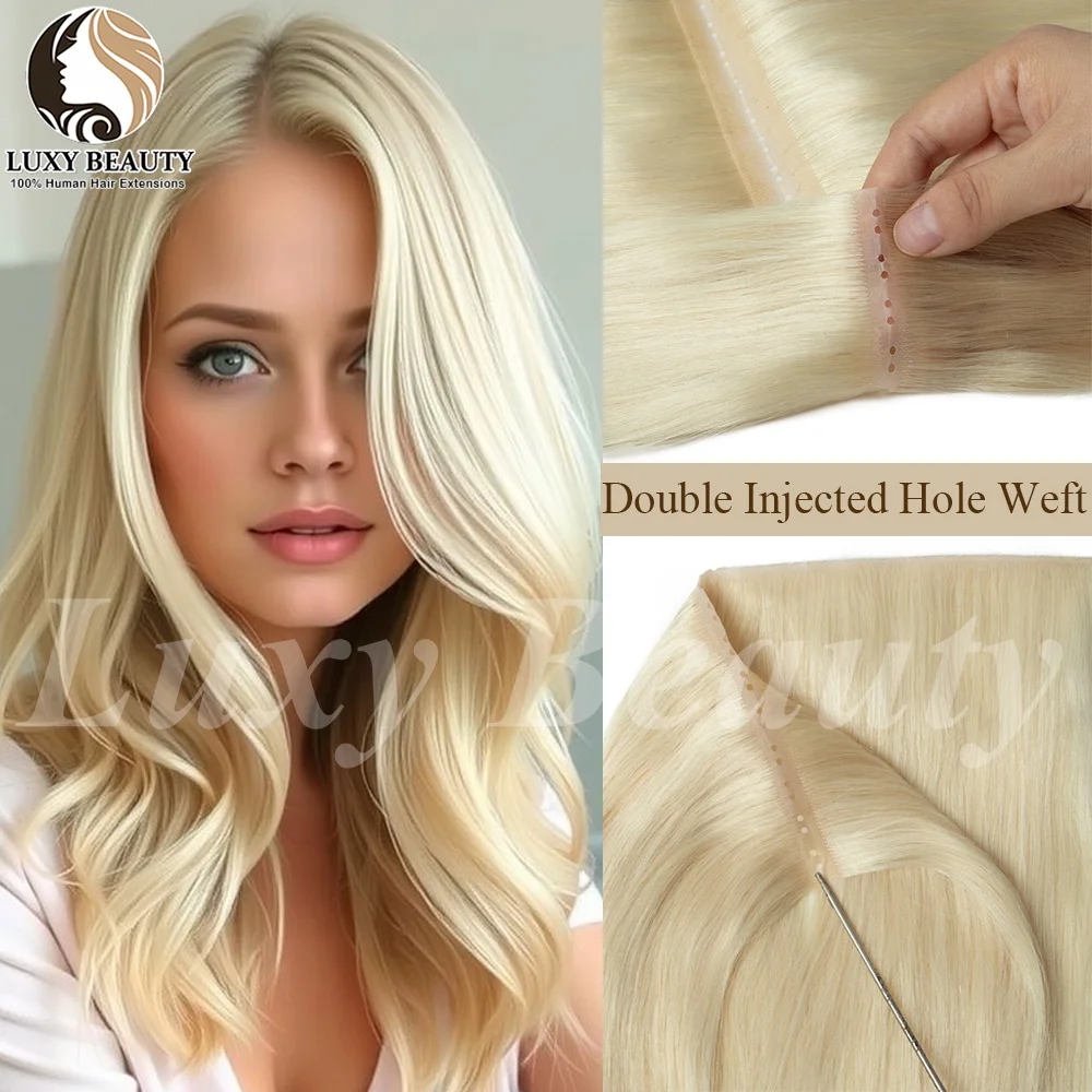 Balayge Blonde Twin Tab Butterfly Weft Human Hair Extensions Straight Hole Weft Hair Natural Black Brown Hole Weft Extensions