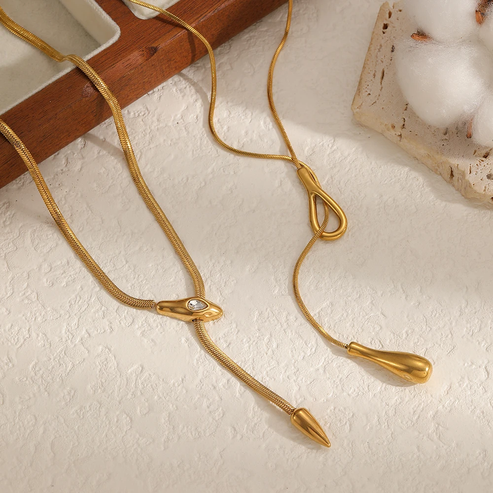 18K Gold Color Plated Stainless Steel Snake Tail Pendant Necklace for Women Fashion Serpentine Chain Stackable Jewelry