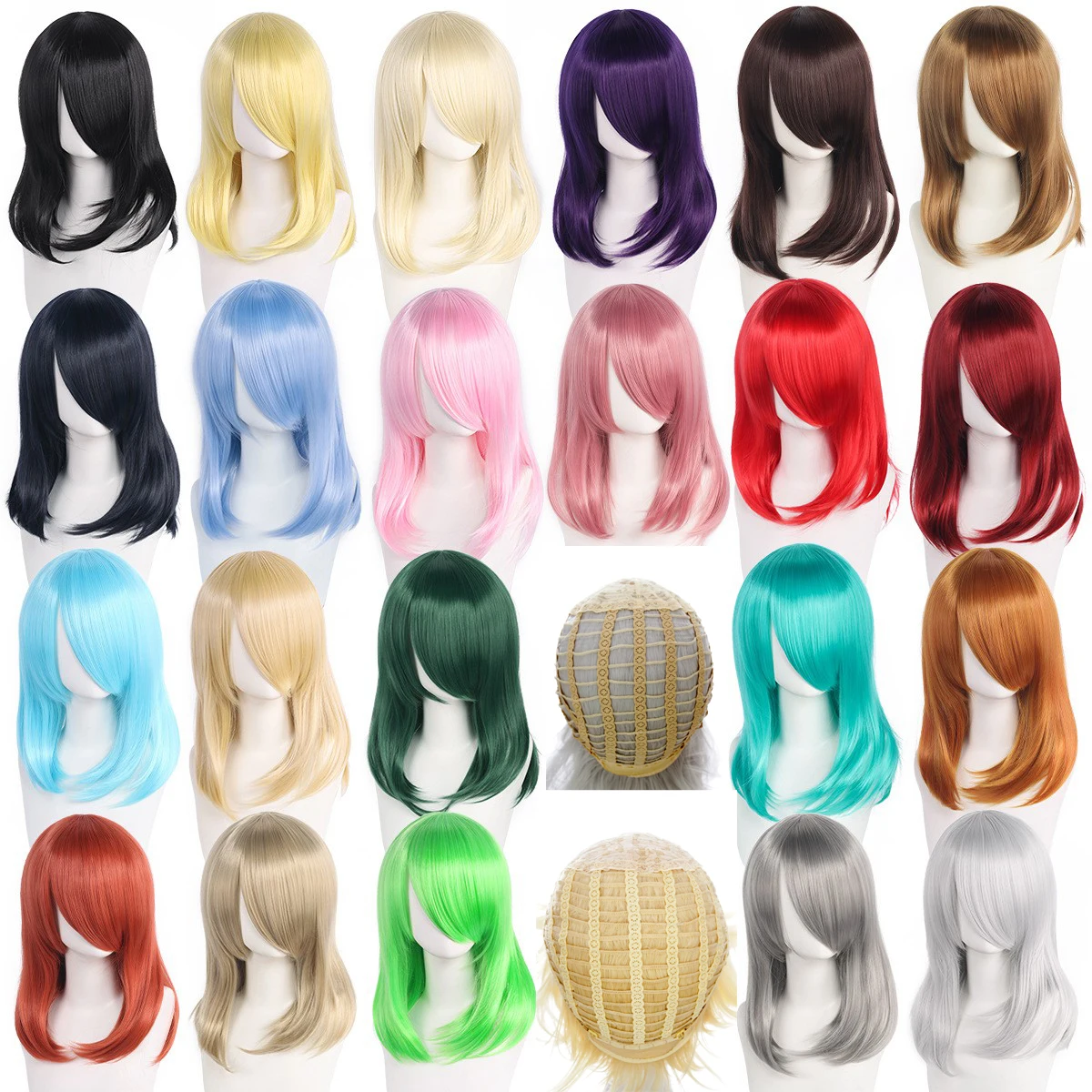 

Top Quality 40cm Medium Cosplay Wig With Bang Heat Resistant Synthetic Hair Wig Party Play Role