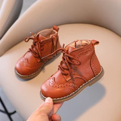 Retro Kids Leather Boots Boy Girls Fashion High Top Sneakers Unisex Student Chelsea Boots Baby Casual Shoes Toddler Flat Boot