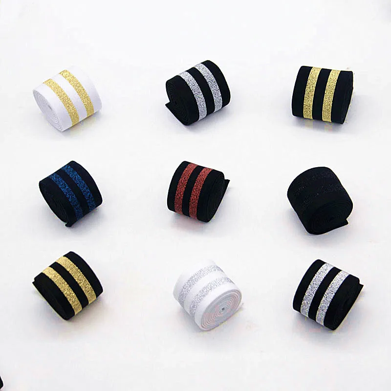 5cm 4cm Elastic Bands Gold Silver Stripe Elastic Rubber Band 40mm 50mm Belt for Garment Trousers Sewing Accessories DIY 1M