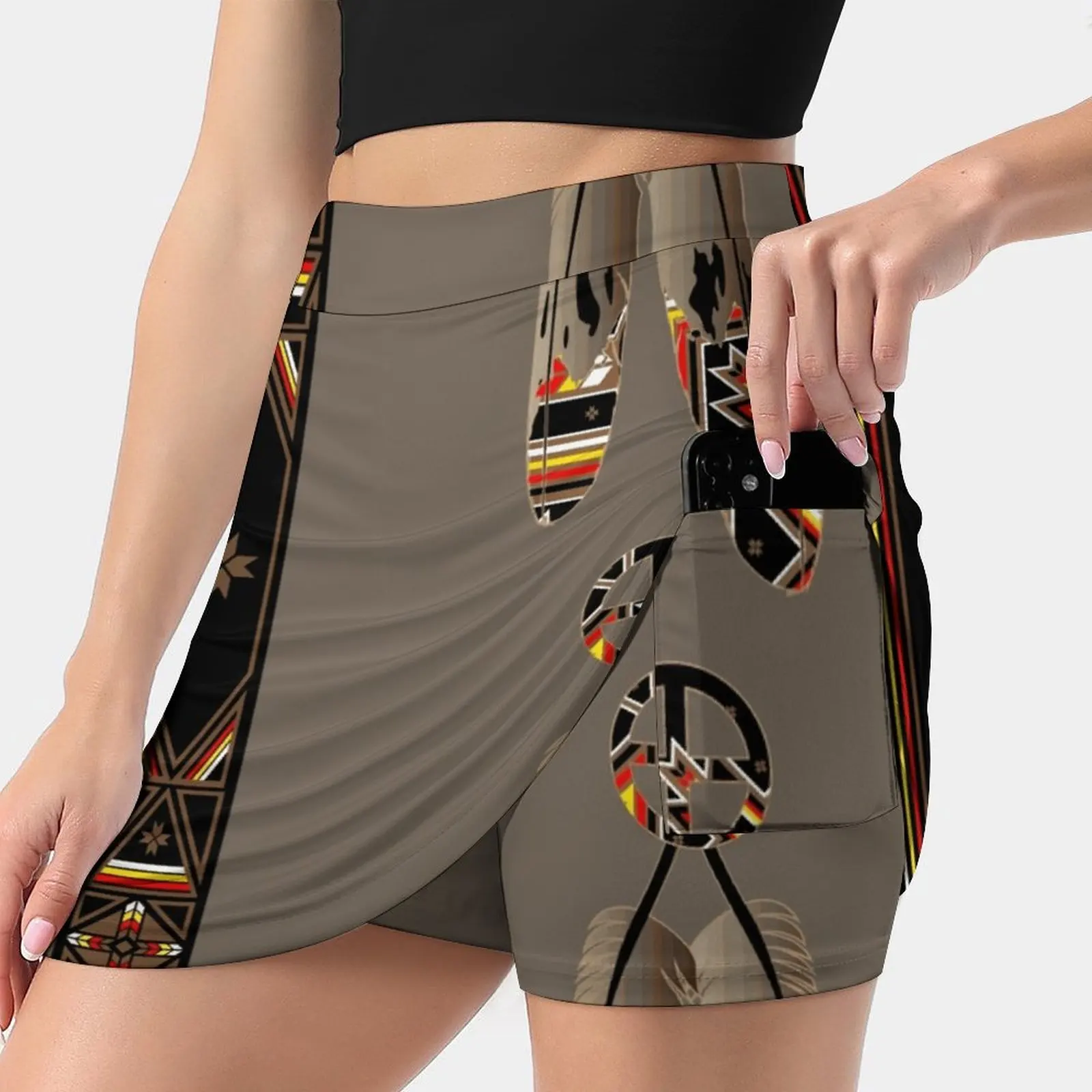 

Lakota Design Women's skirt With Hide Pocket Tennis Skirt Golf Skirts Badminton Skirts Running skirts Melvin War Eagle Pop Art