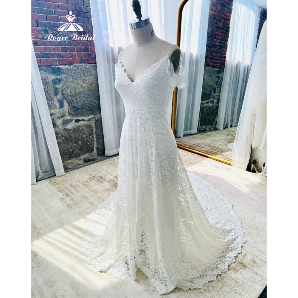 Robe de mariée élégante en dentelle, bretelles Spaghetti, Appliques, manches cape, style Boho, dos nu, avec traîne, robes de fête de mariage pour adultes, 2023