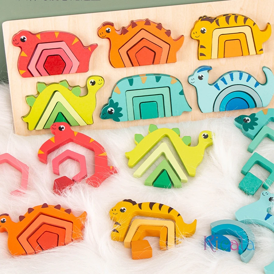 ﻿Children's Wooden Educational Toys Sorting Stacking Preschool Color Shape Dinosaur Classification Cognition Game Christamas Toy