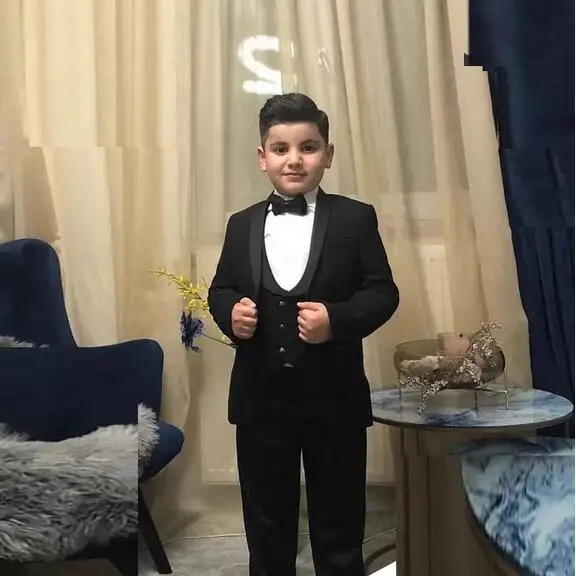 Esmoquin elegante de tres piezas para niño, chal de solapa, un botón, ropa para fiesta de boda, traje para niño, conjunto de chaqueta + Pantalones