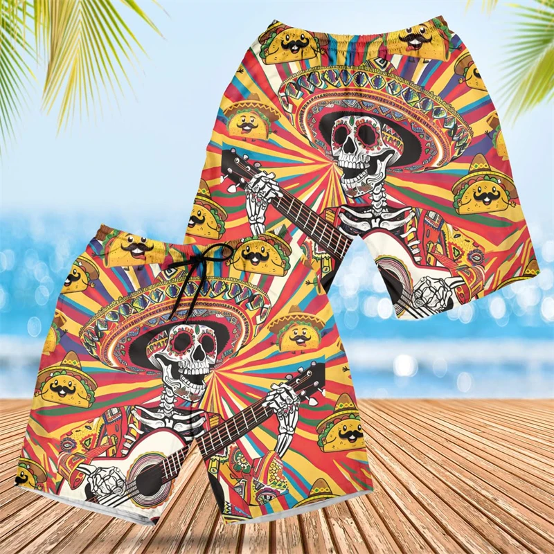 Mexico Cinco De Mayo 3D Printed Short Pants For Men Clothes Cartoon Aninmal  Chicken Roll Beach Shorts Funny MexicanTaco Trunks